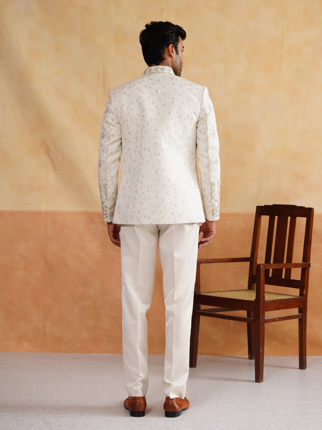 White Pitta Hand Work Indowestern on Silk