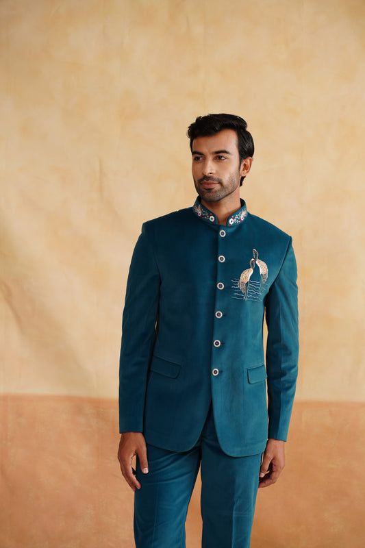  Buy Teal Indo Western Bandhgala Online
