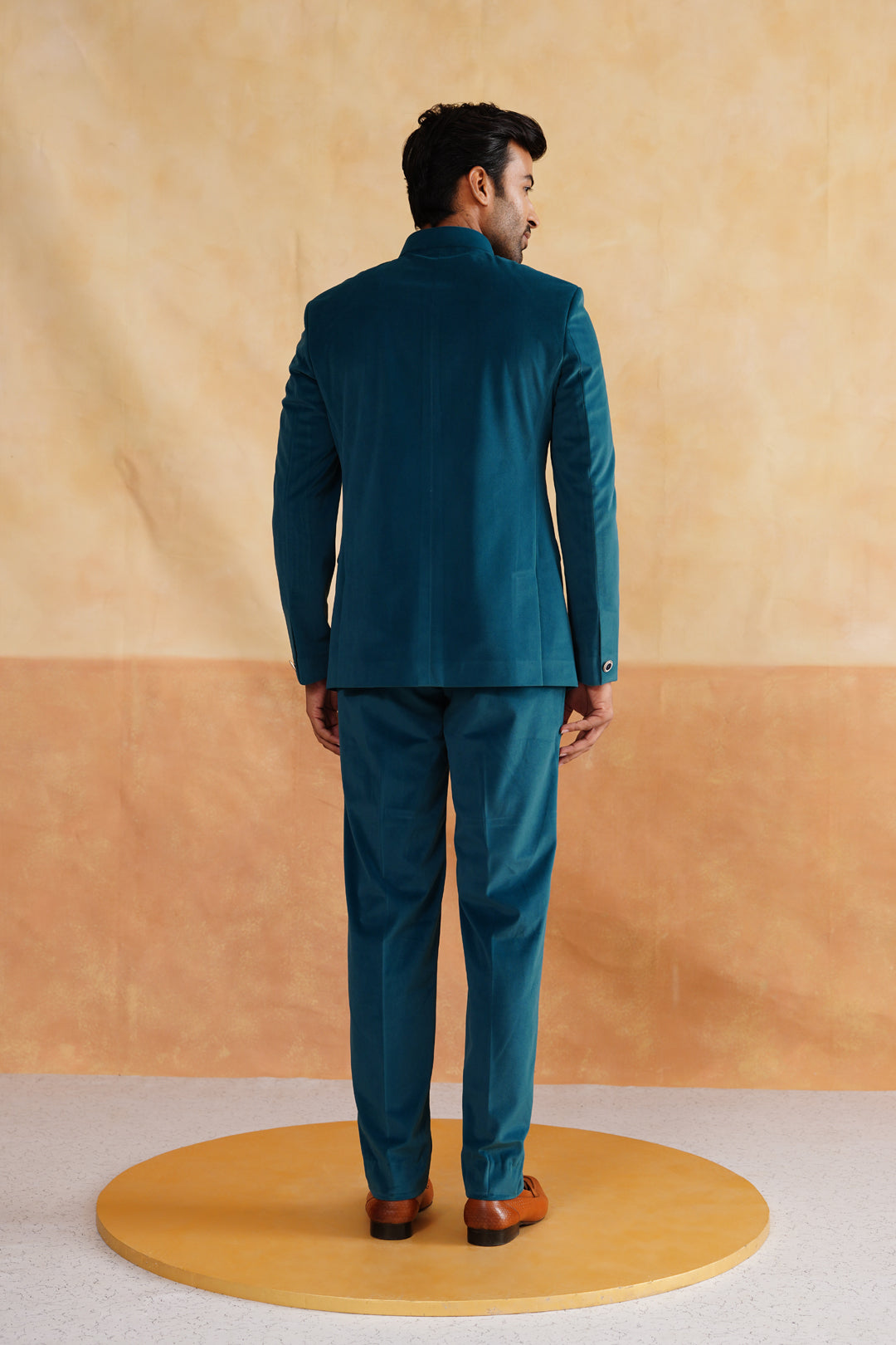 Light Teal Hand Embroidered Bandhgala on Suede