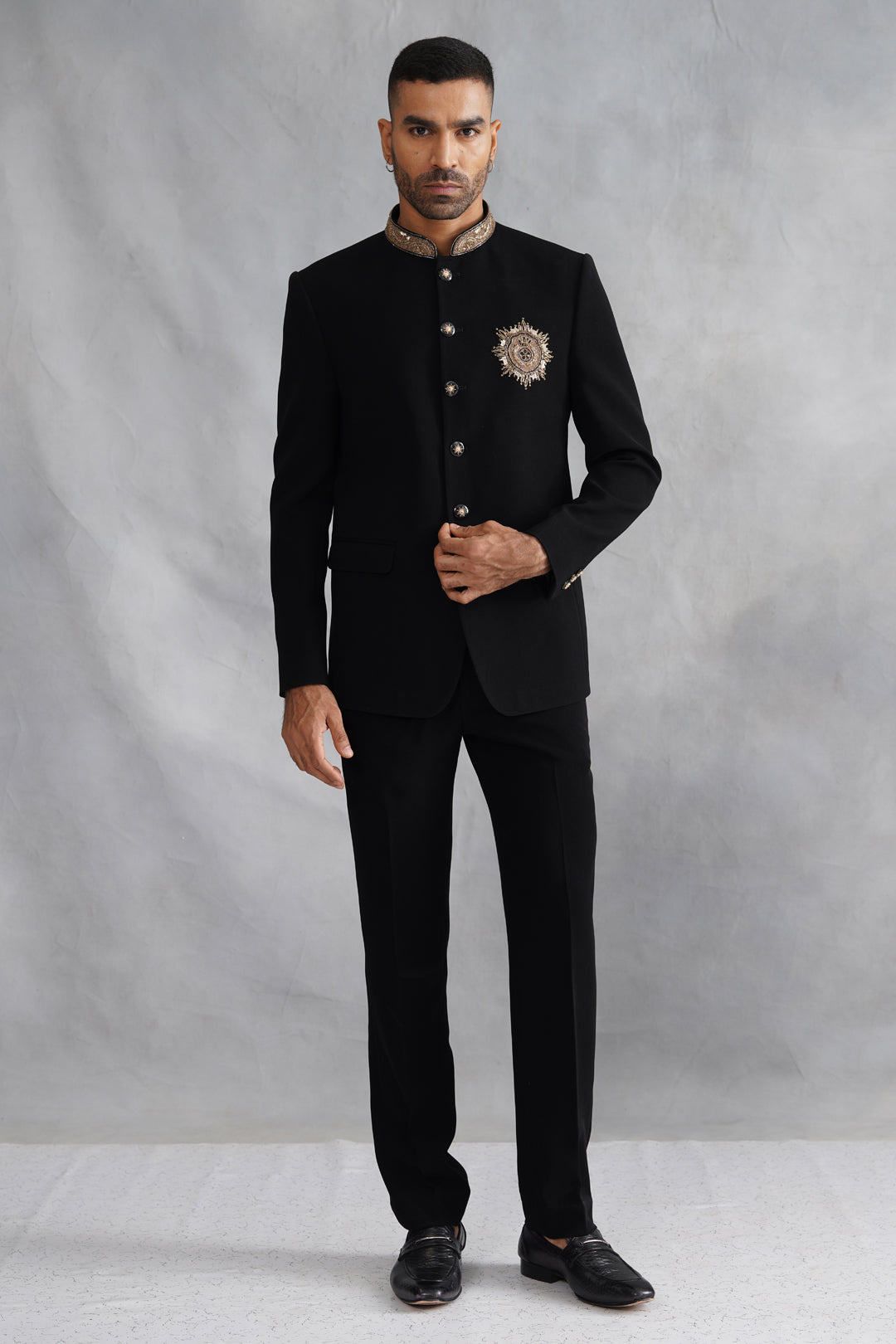 Black Hand Embroidered Bandhgala on Italian Fabric