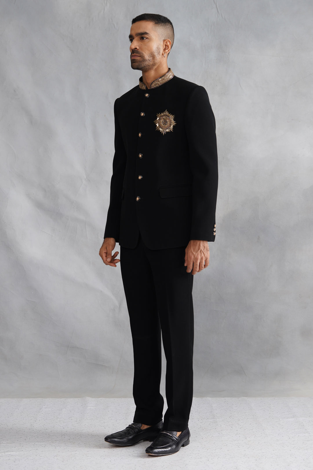 Black Hand Embroidered Bandhgala on Italian Fabric