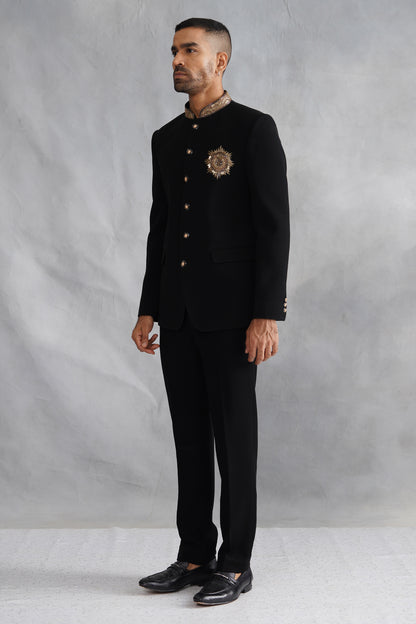 Black Hand Embroidered Bandhgala on Italian Fabric