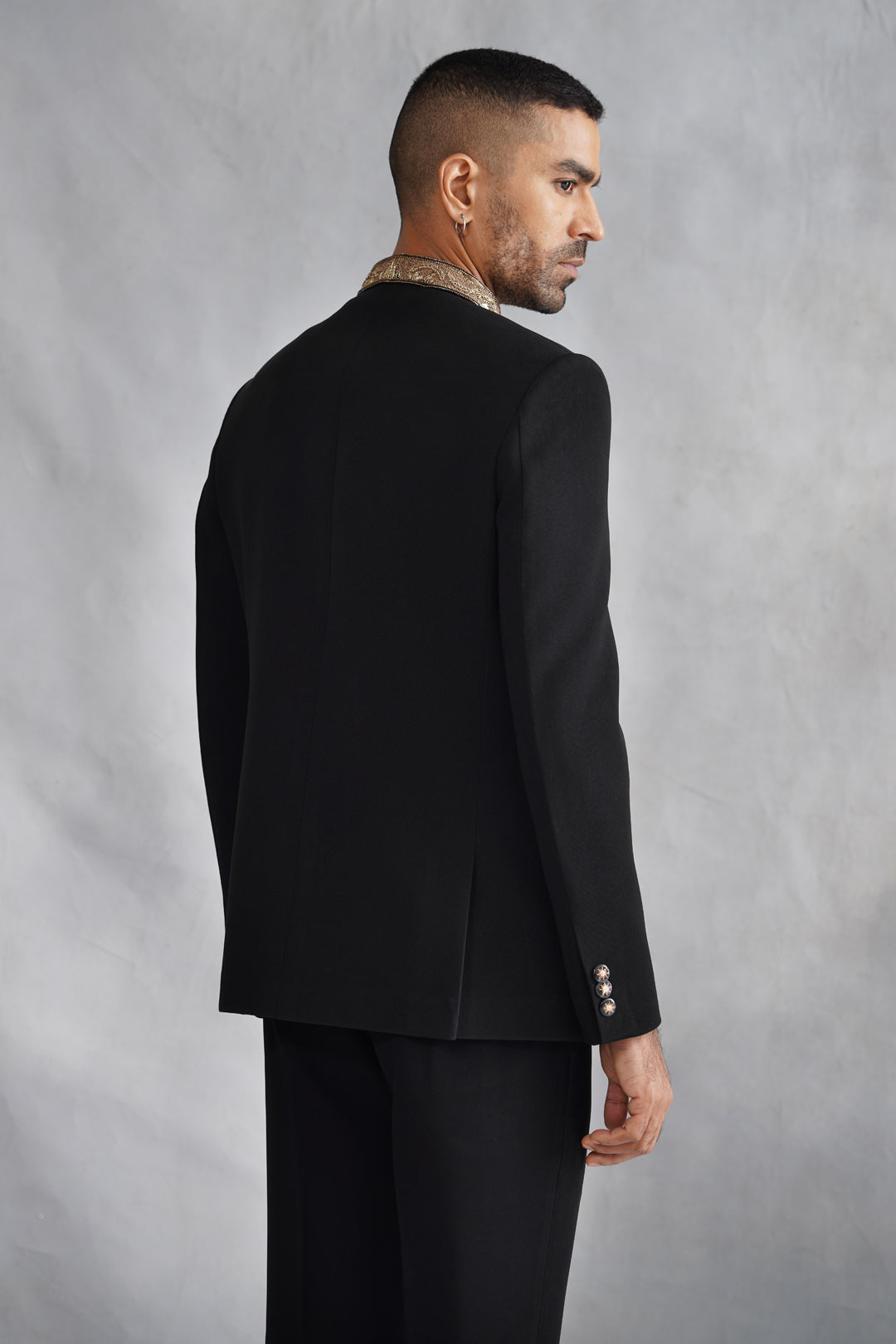 Black Hand Embroidered Bandhgala on Italian Fabric