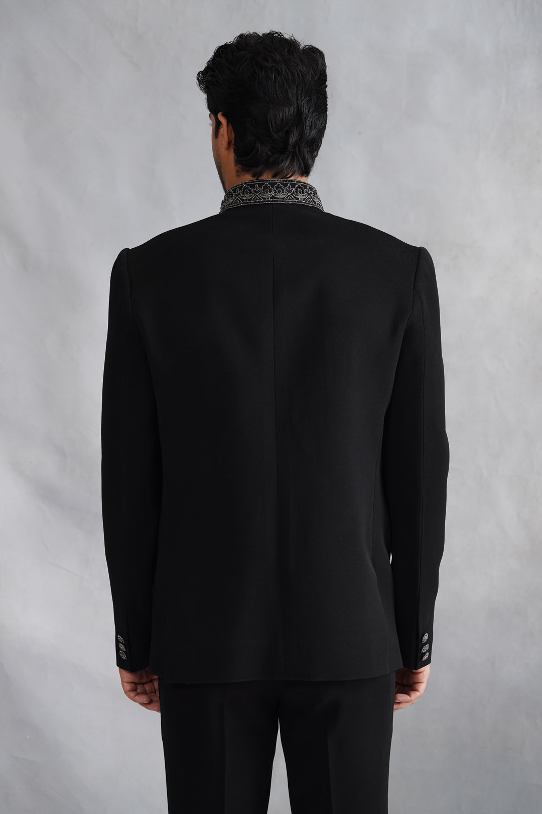 Black Hand Embroidered Bandhgala on Italian Fabric