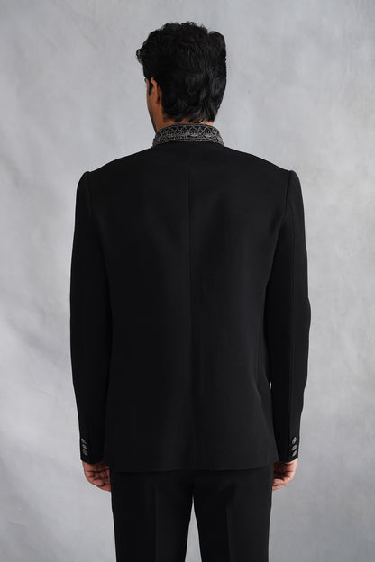 Black Hand Embroidered Bandhgala on Italian Fabric