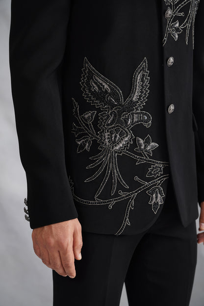 Black Hand Embroidered Bandhgala on Italian Fabric