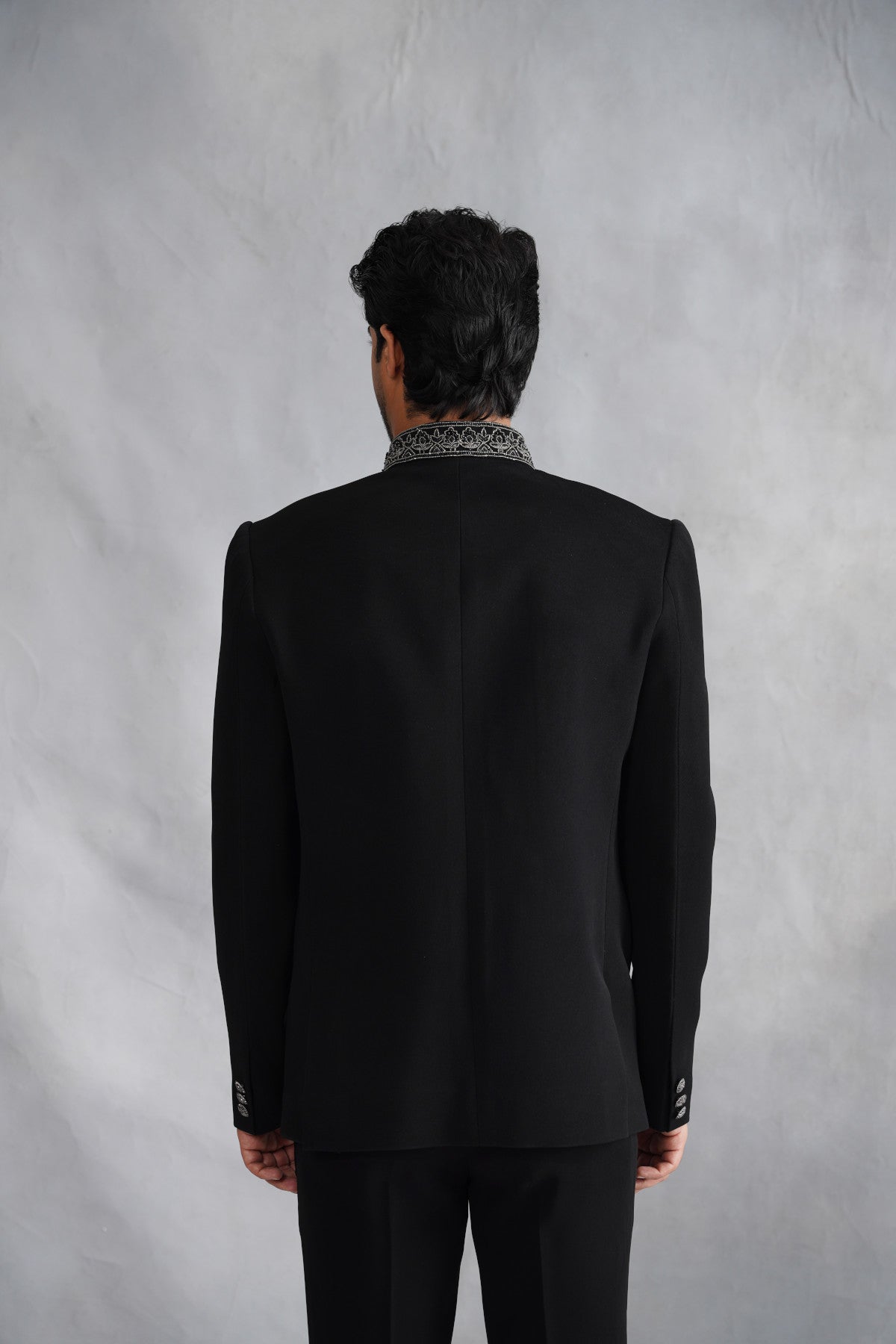 Black Bandhgala with Hand Embroidered Motifs