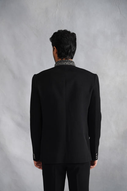 Black Bandhgala with Hand Embroidered Motifs