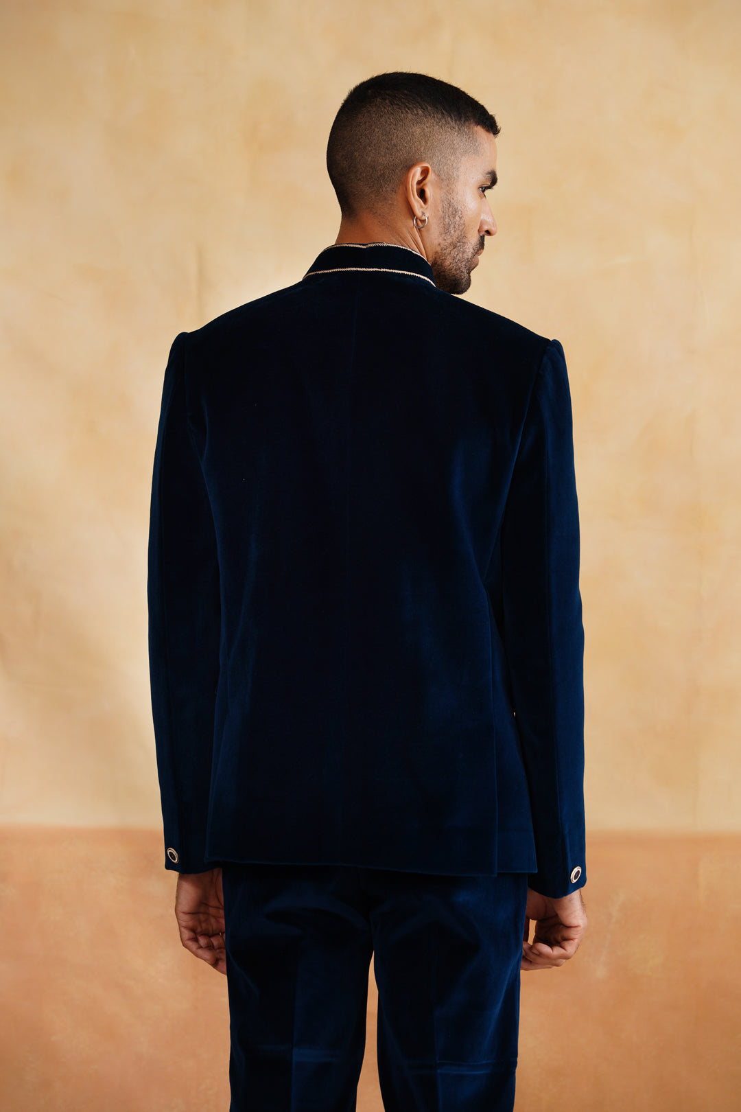 Navy Thread And Swarovski Bandhgala on Velvet