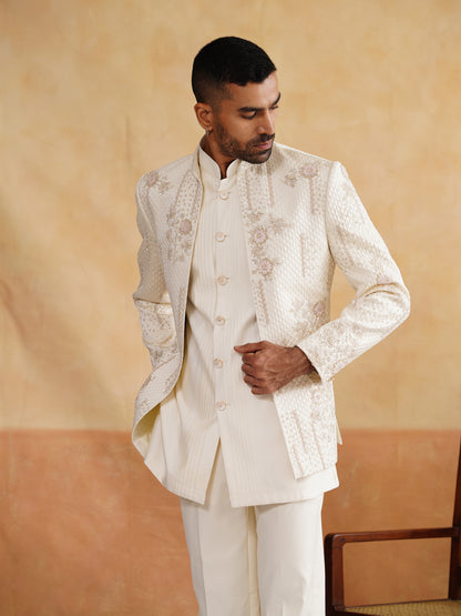 Off White Indowestern with Cutdana and Sequins Hand Work on Silk