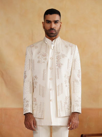 Off White Indowestern with Cutdana and Sequins Hand Work on Silk