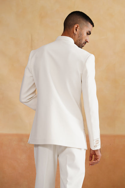 Ivory Thread And Pearl Work Bandhgala on Italian Fabric