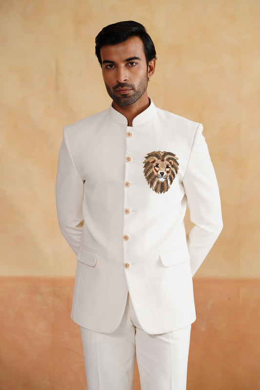 Ivory Hand Embroidered Bandhgala on Italian Fabric