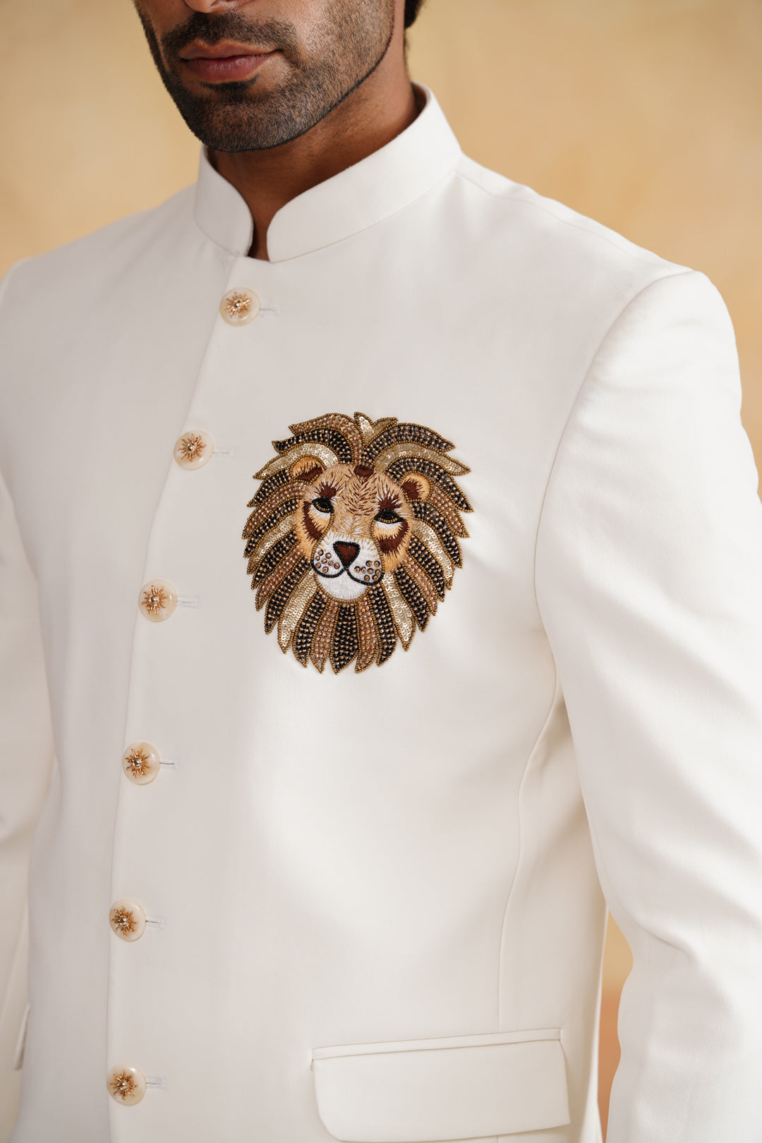 Ivory Hand Embroidered Bandhgala on Italian Fabric