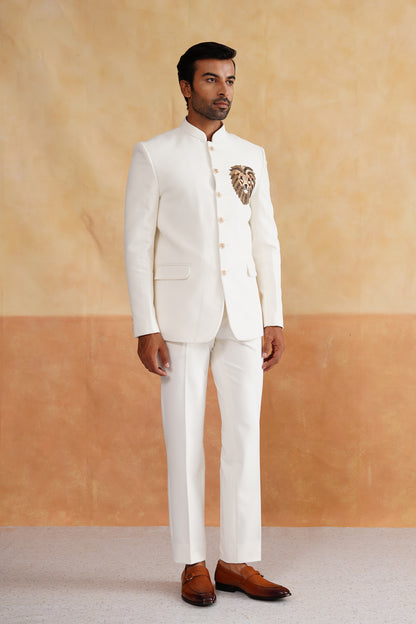 Ivory Hand Embroidered Bandhgala on Italian Fabric