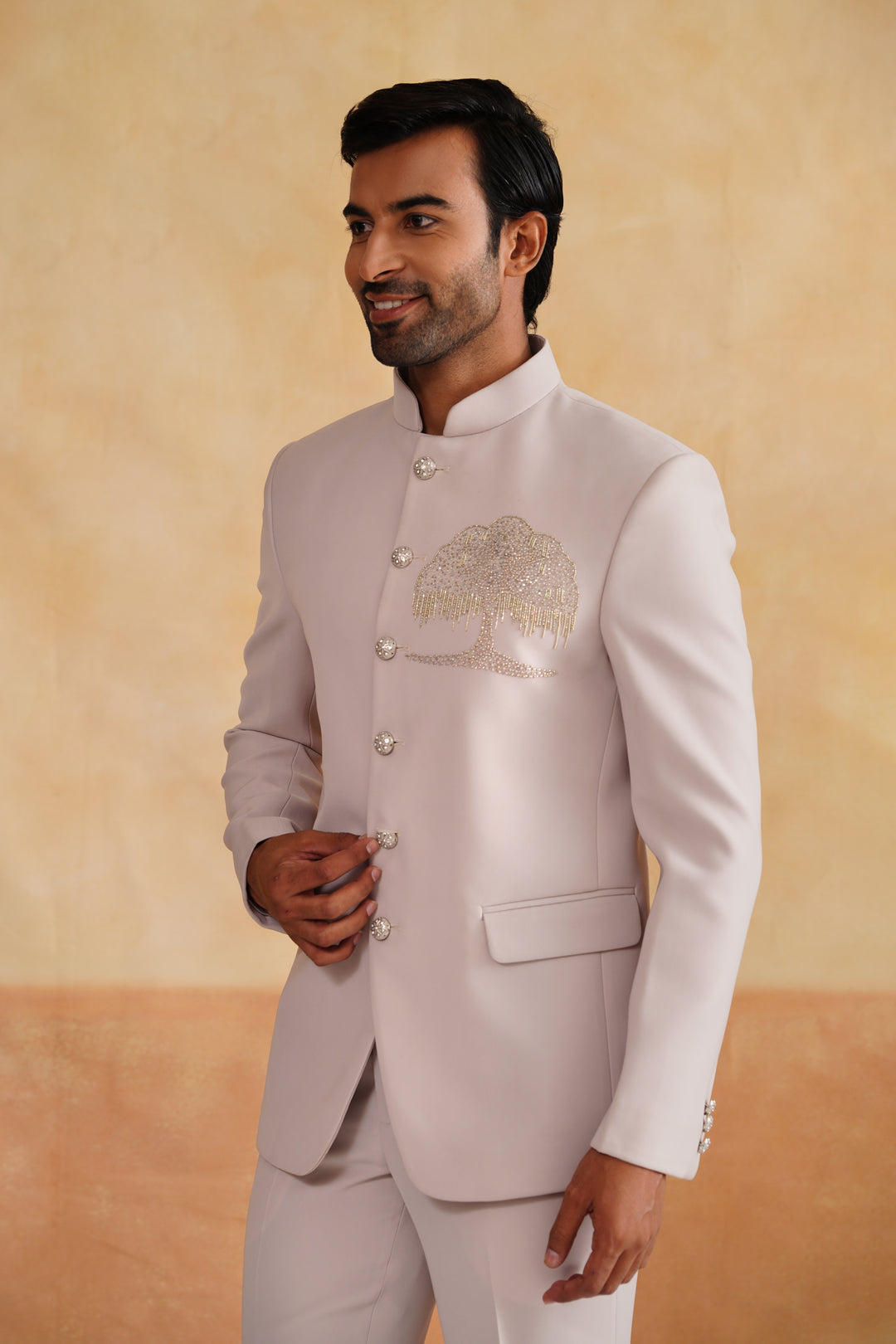 Cream Hand Embroidered Bandhgala on Italian Fabric