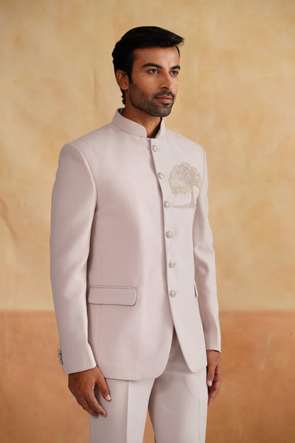 Cream Hand Embroidered Bandhgala on Italian Fabric