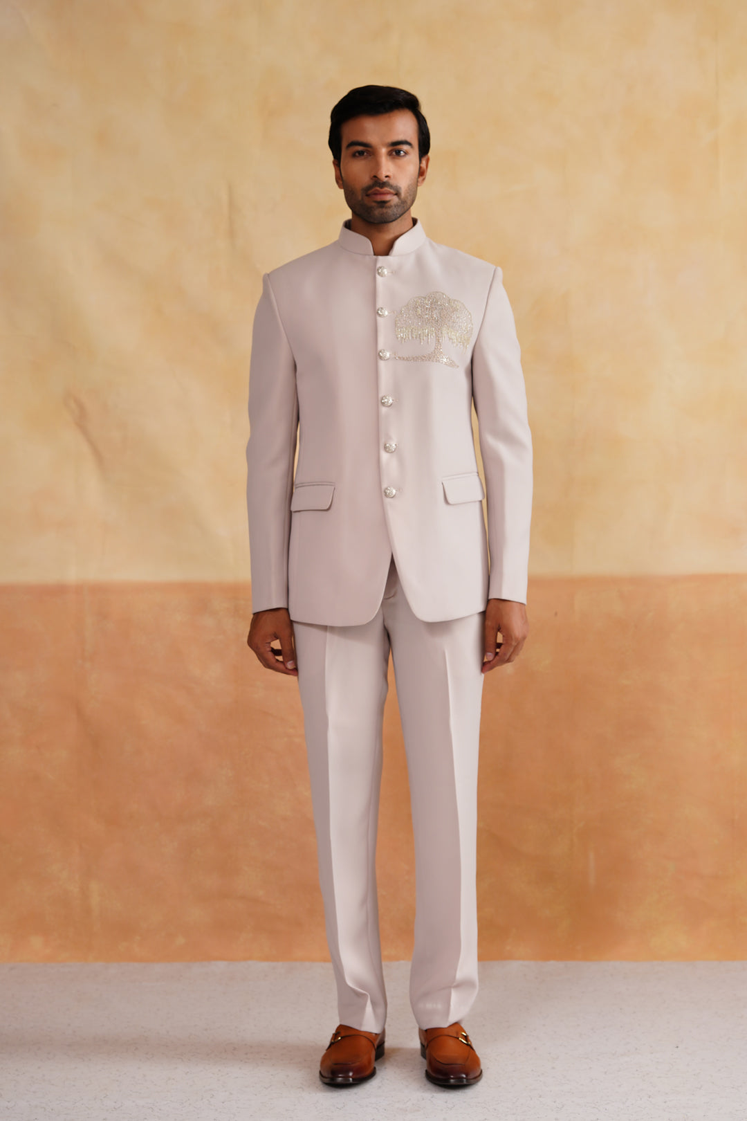 Cream Hand Embroidered Bandhgala on Italian Fabric