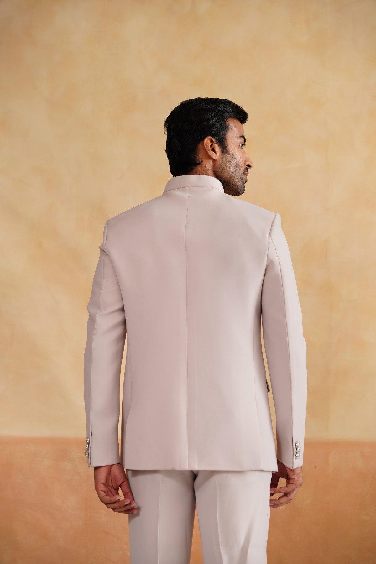 Cream Hand Embroidered Bandhgala on Suiting Fabric