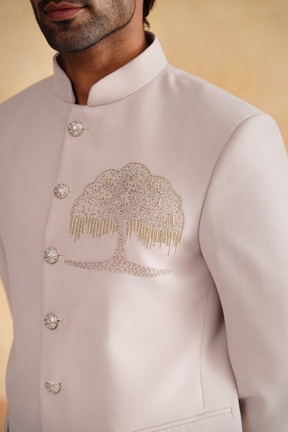 Cream Hand Embroidered Bandhgala on Suiting Fabric