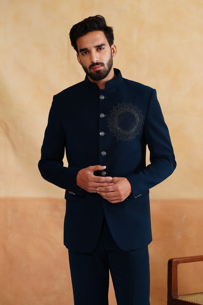 Teal Swarovski Embroidered Bandhgala