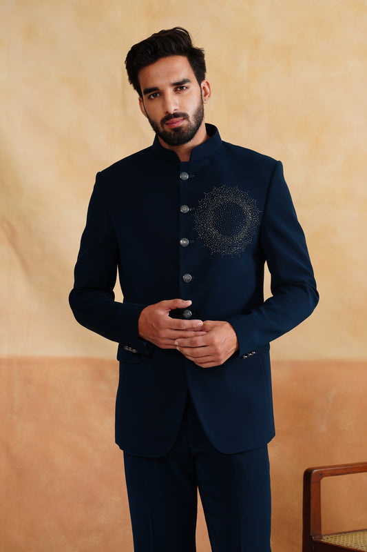 Teal Swarovski Embroidered Bandhgala