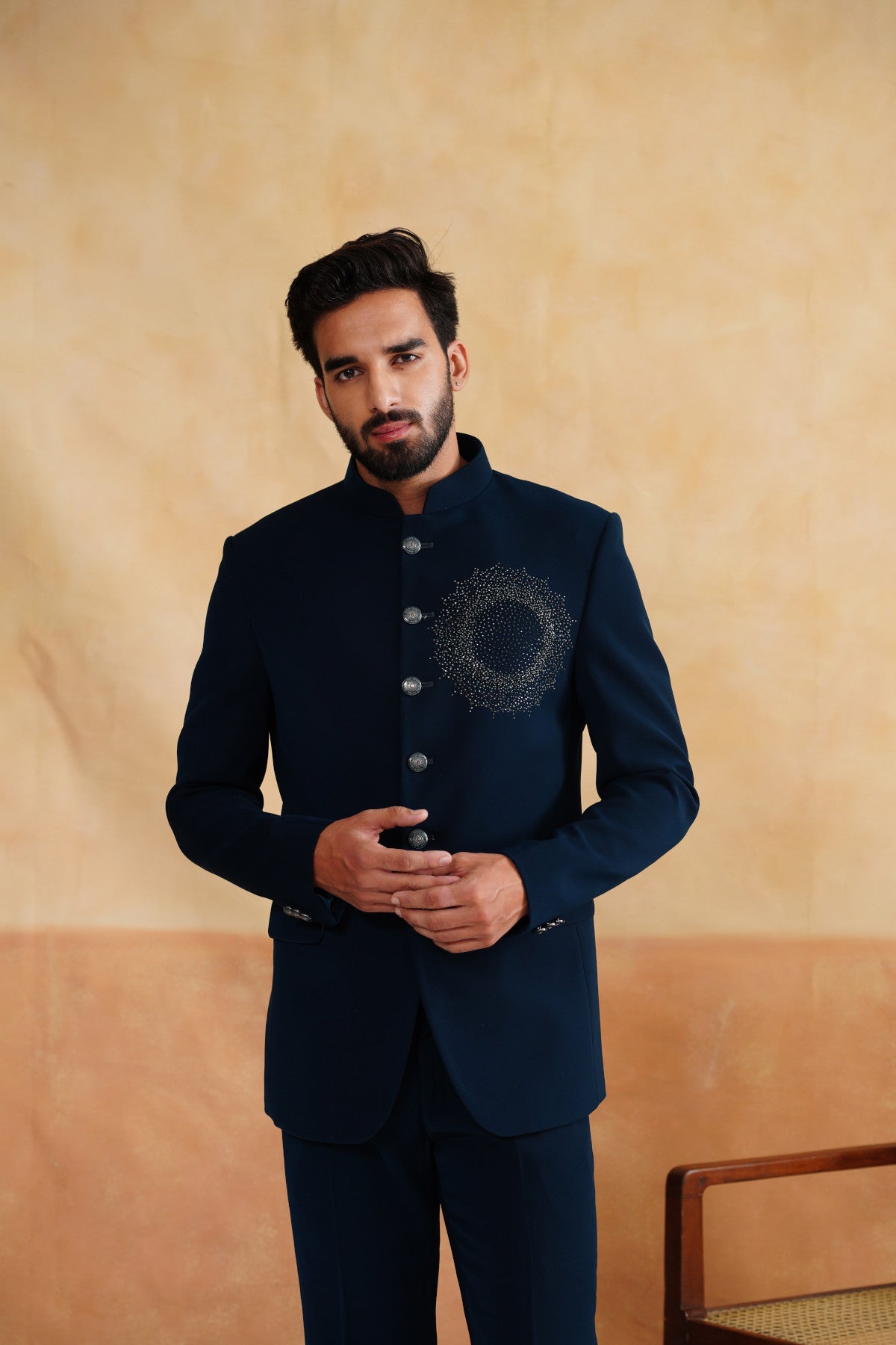 Teal Swarovski Embroidered Bandhgala
