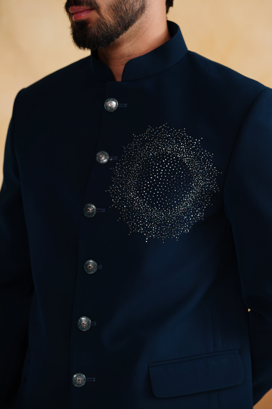 Teal Swarovski Embroidered Bandhgala