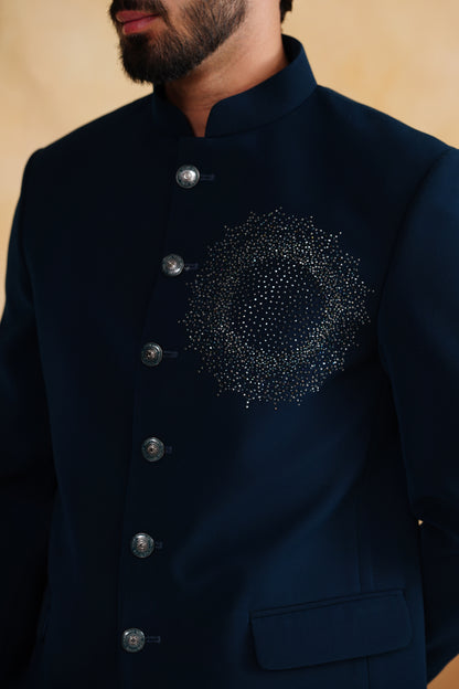 Teal Swarovski Embroidered Bandhgala