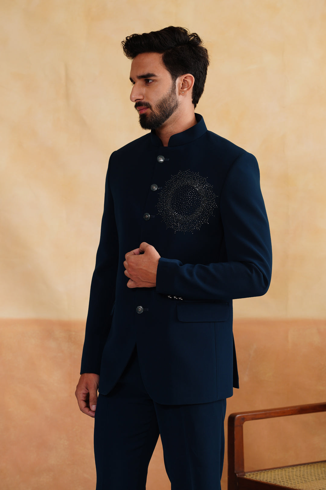 Teal Swarovski Embroidered Bandhgala