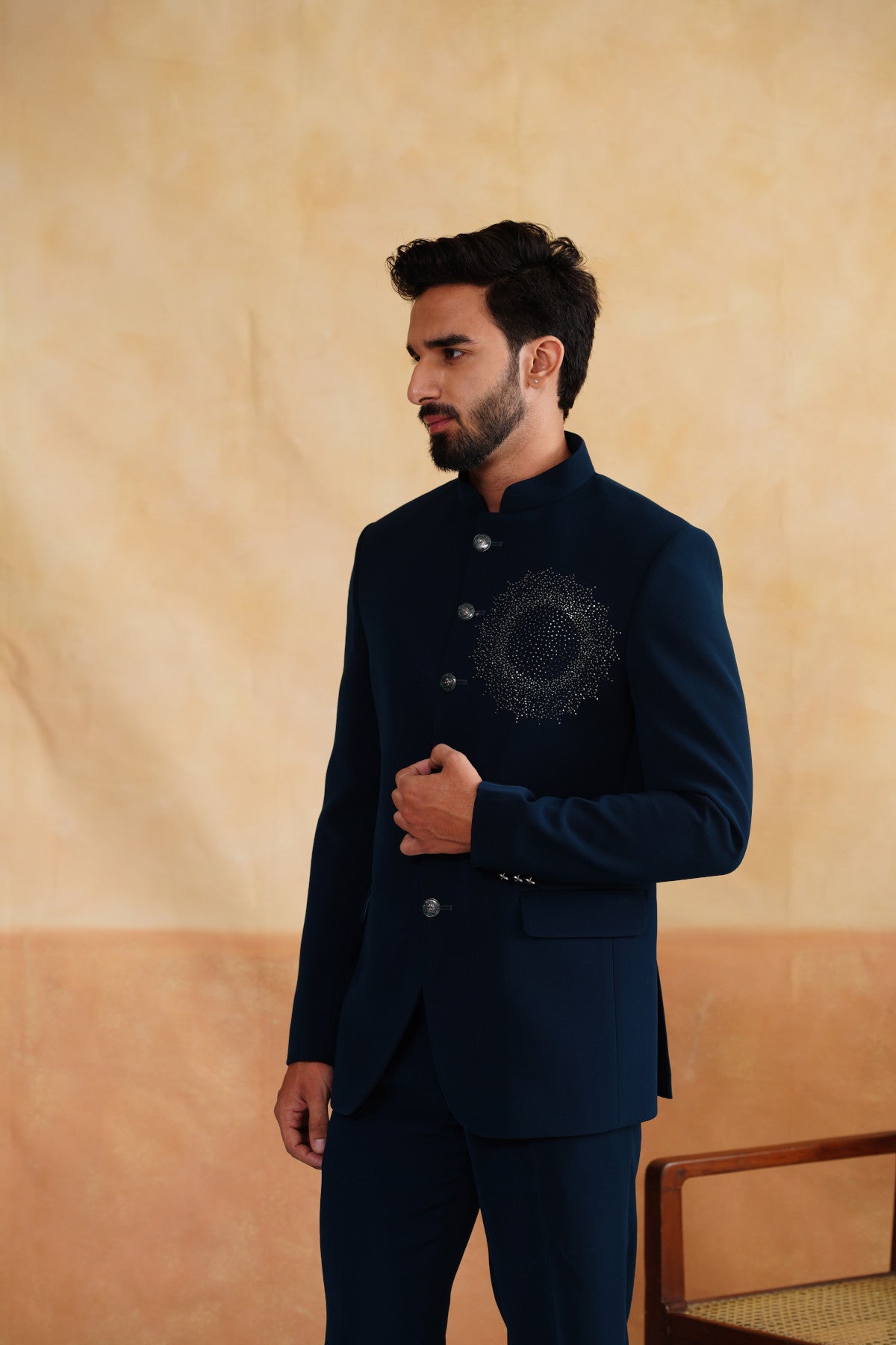 Teal Swarovski Embroidered Bandhgala
