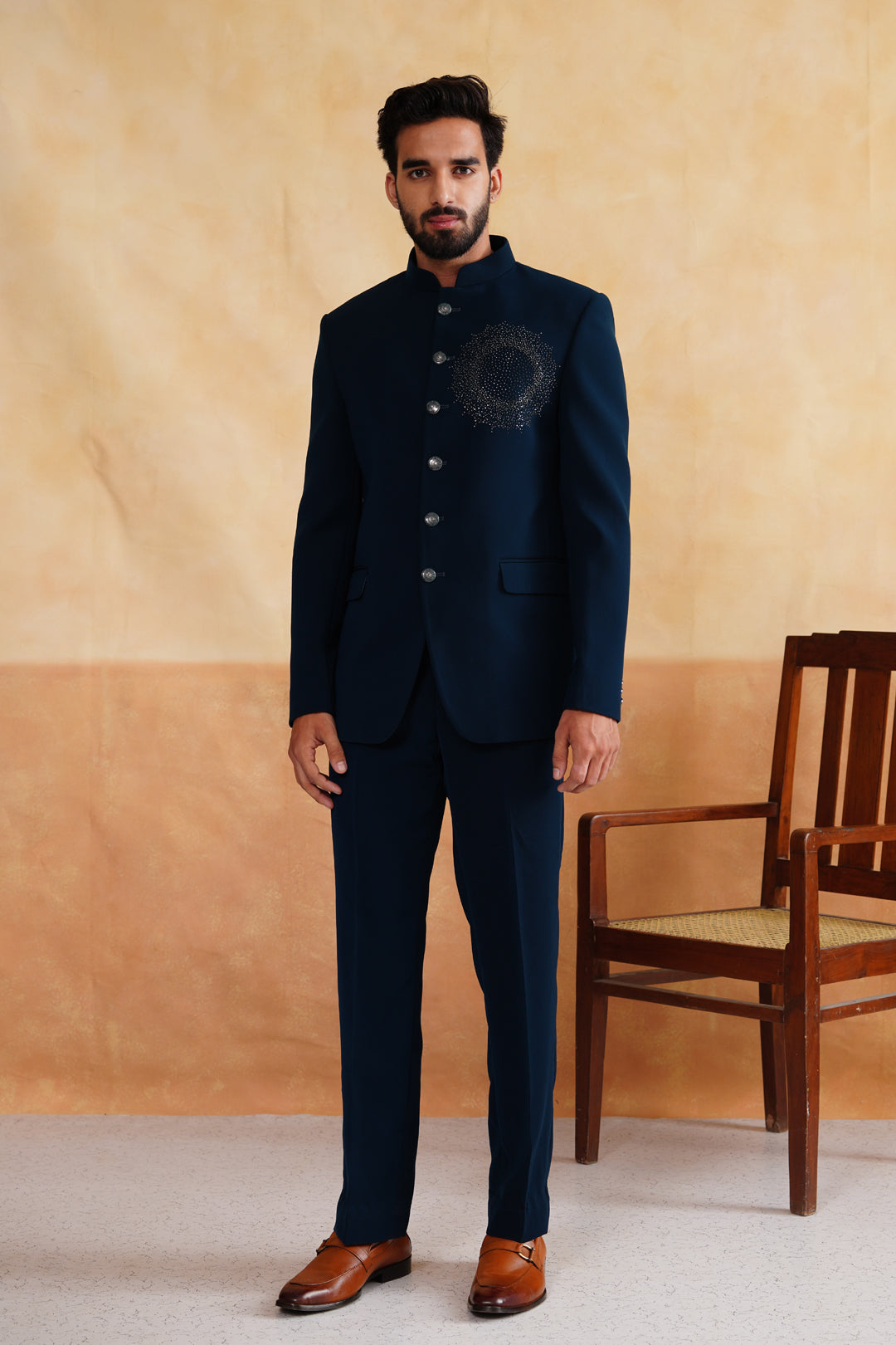 Teal Swarovski Embroidered Bandhgala