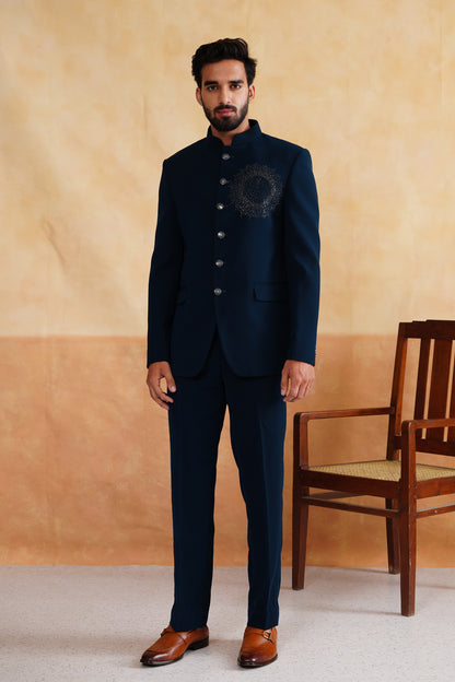 Teal Swarovski Embroidered Bandhgala