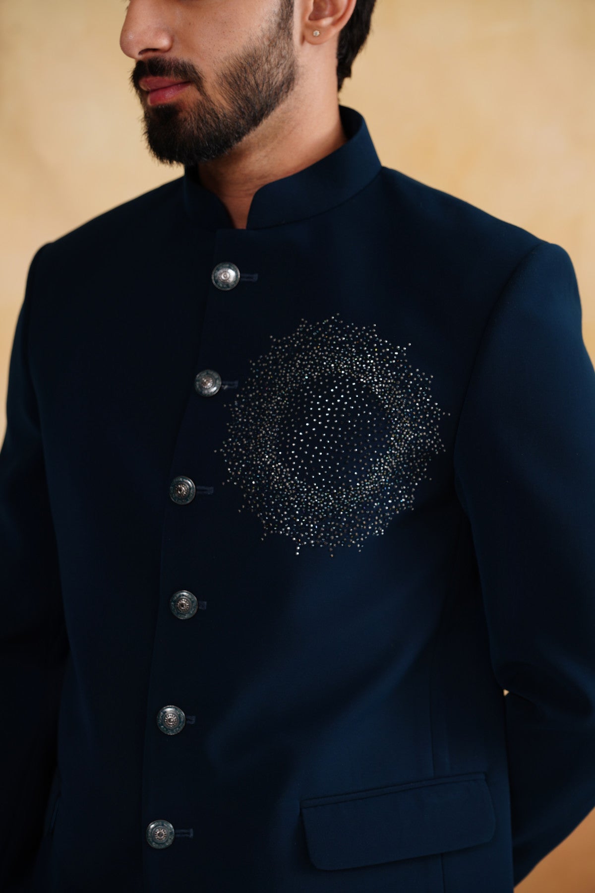 Teal Swarovski Embroidered Bandhgala