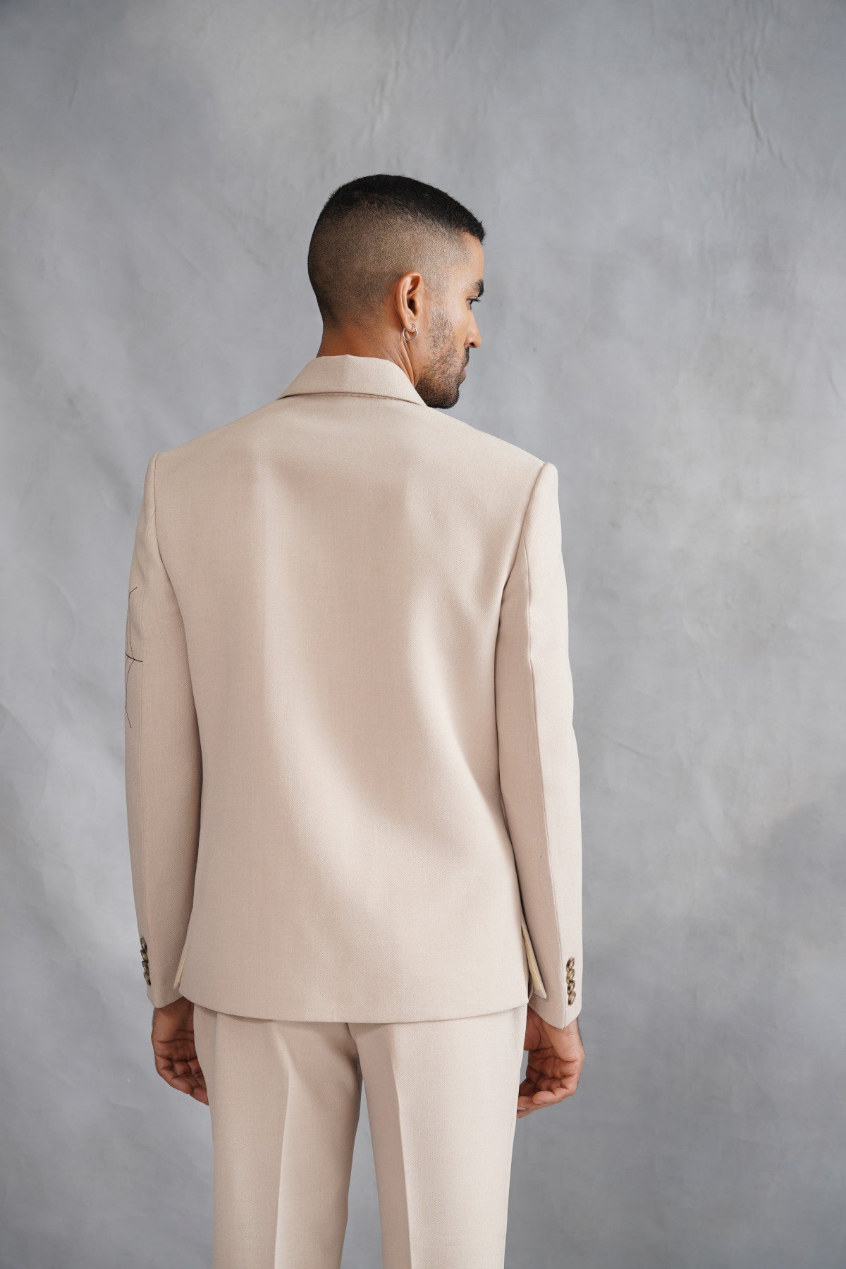 Beige Zip-Up Jacket Set with Statement Spider Motif