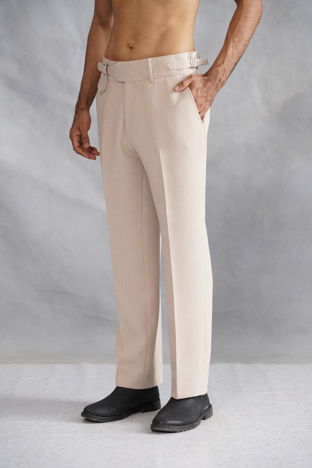 Beige Zip-Up Jacket Set with Statement Spider Motif