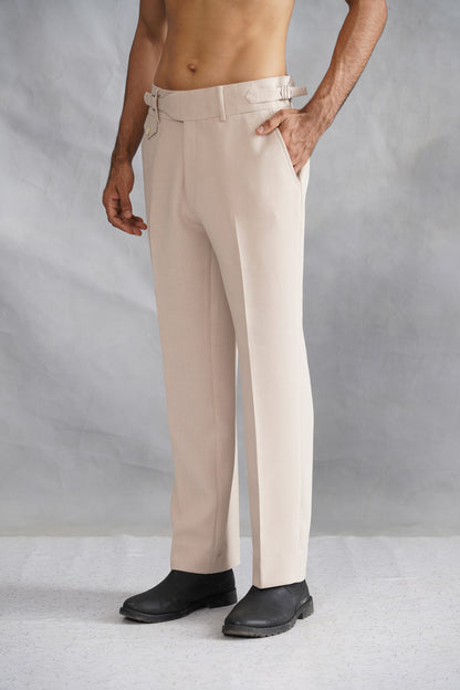 Beige Zip-Up Jacket Set with Statement Spider Motif