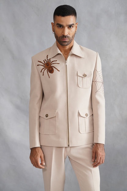 Cream Thread Embroidered Jacket Set