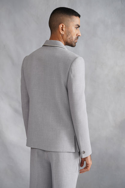 Grey Thread Embroidered Jacket Set