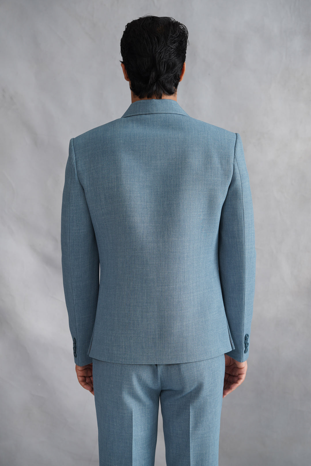 Blue Thread Embroidered Jacket Set