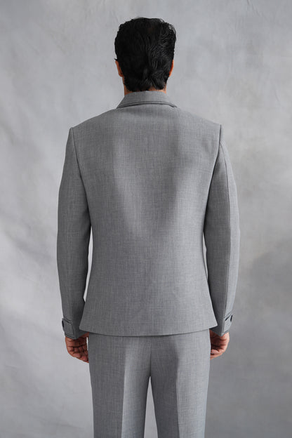 Grey Thread Embroidered Jacket Set