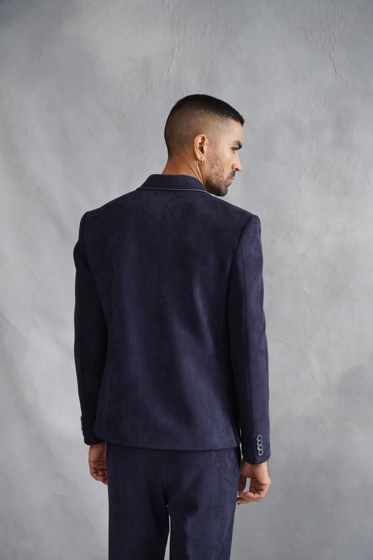 Navy Blue Zip-Up Utility Jacket Set with Contrast Stitching