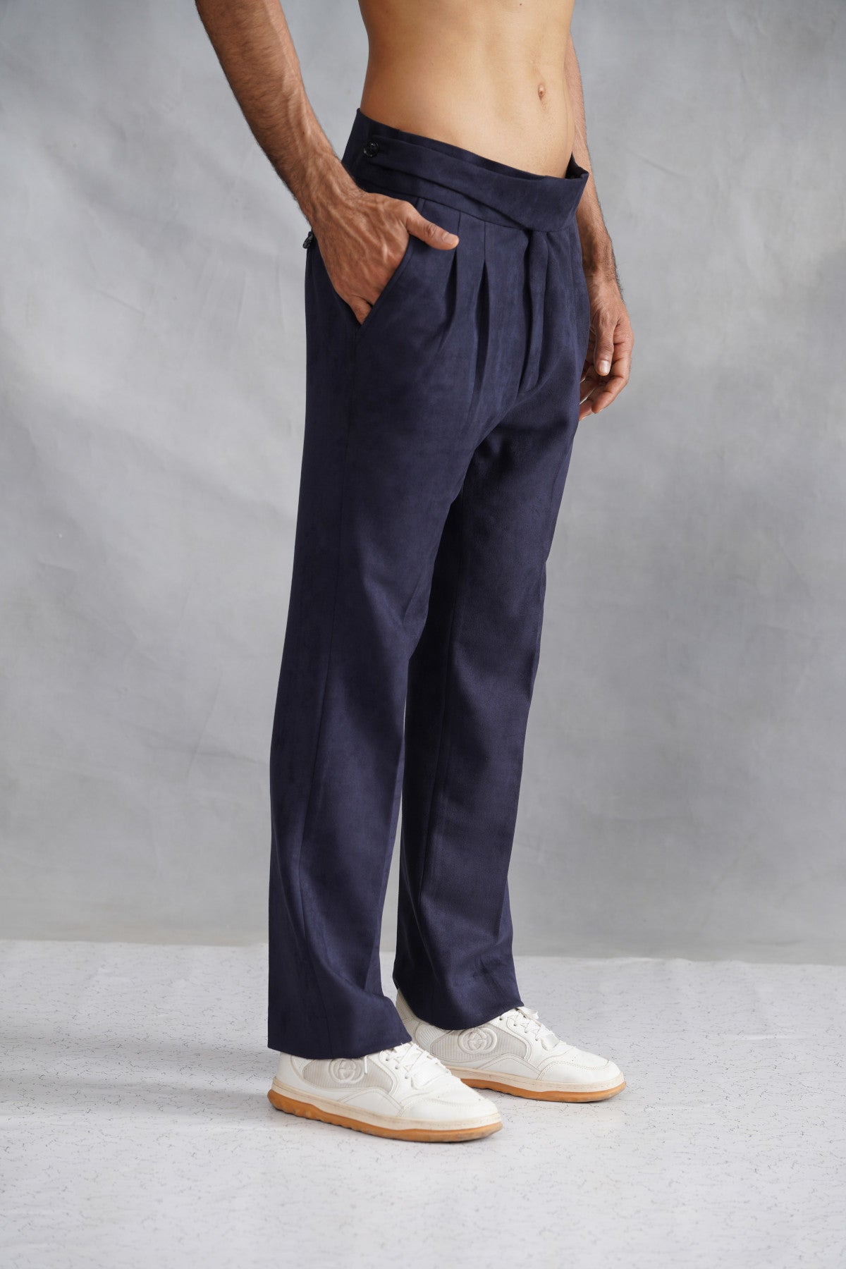 Navy Blue Zip-Up Utility Jacket Set with Contrast Stitching