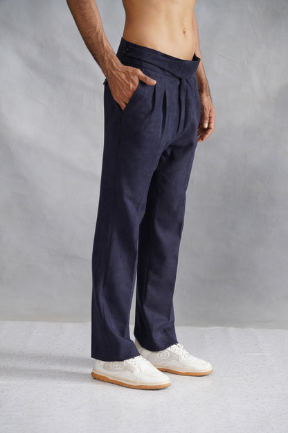 Navy Blue Zip-Up Utility Jacket Set with Contrast Stitching