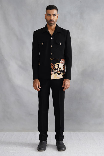 Black Thread Embroidered Jacket Set