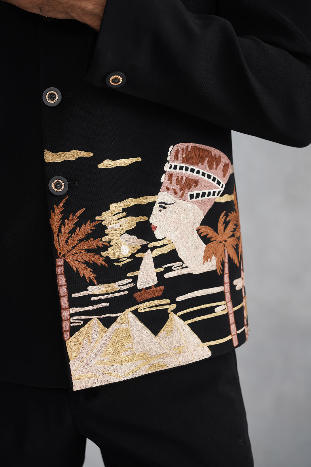 Black Thread Embroidered Jacket Set