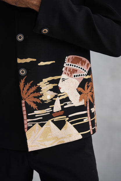 Black Thread Embroidered Jacket Set