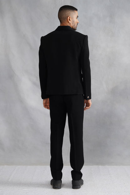 Black Thread Embroidered Jacket Set