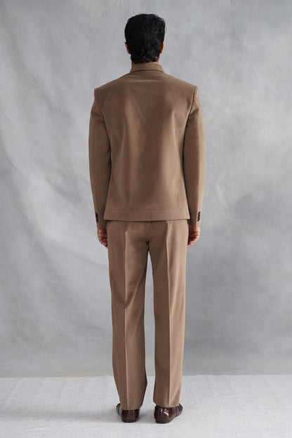 Brown Thread Embroidered Jacket Set