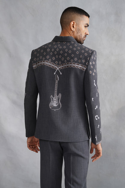 Grey Thread Embroidered Jacket Set